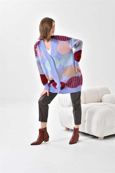 FTZ Women Kadın Desen Düğme Detay Hırka  Lila 21-6019