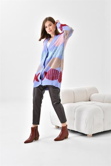 FTZ Women Kadın Desen Düğme Detay Hırka  Lila 21-6019