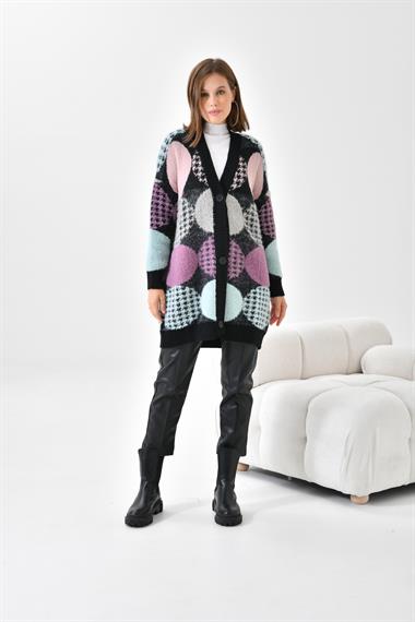 FTZ Women Kadın Desen Düğme Detay Hırka  Siyah 21-6019