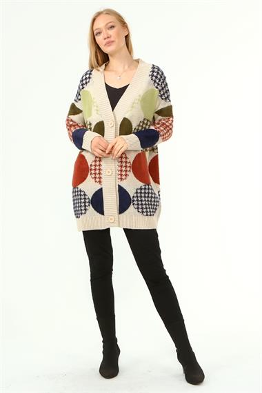 FTZ Women Kadın Desen Düğme Detay Hırka  Beige 21-6019