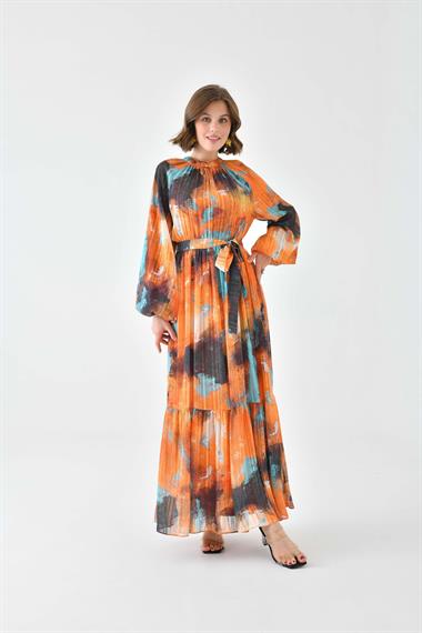 FTZ Women Kadın Desenli Elbise  Orange 30740