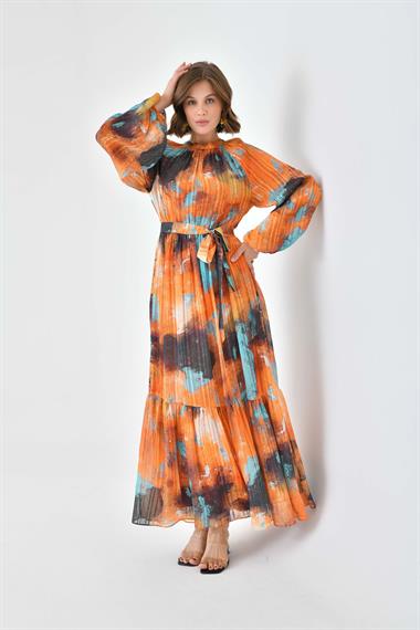 FTZ Women Kadın Desenli Elbise  Orange 30740