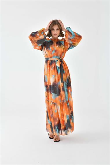 FTZ Women Kadın Desenli Elbise  Orange 30740