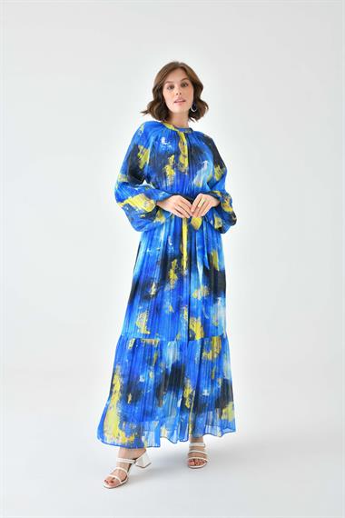 FTZ Women Kadın Desenli Elbise  Saks Mavi 30740
