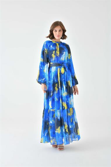 FTZ Women Kadın Desenli Elbise  Saks Mavi 30740