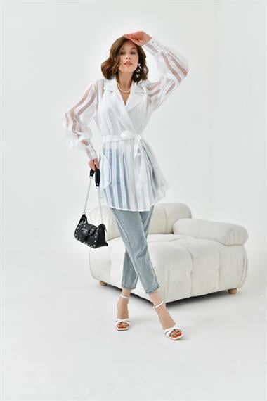 FTZ Women Kadın Desenli Organze Kap  Ekru 30738