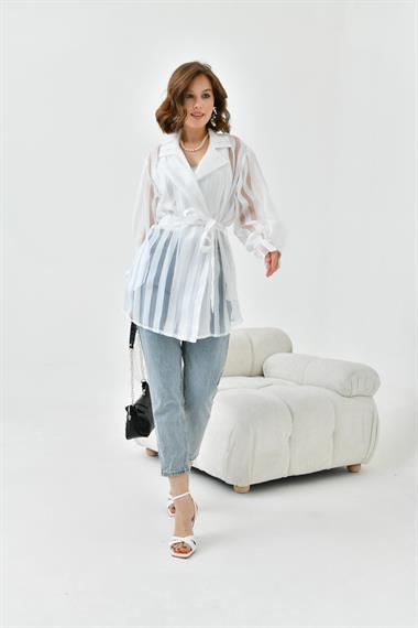 FTZ Women Kadın Desenli Organze Kap  Ekru 30738