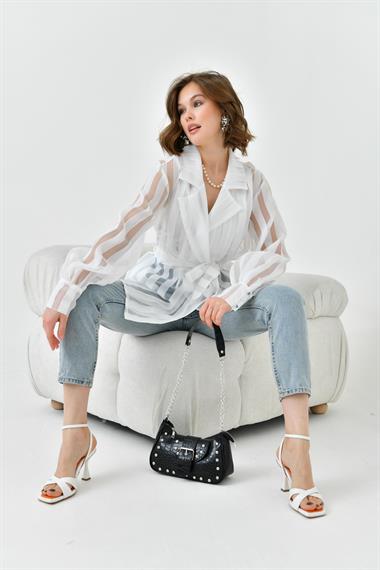 FTZ Women Kadın Desenli Organze Kap  Ekru 30738