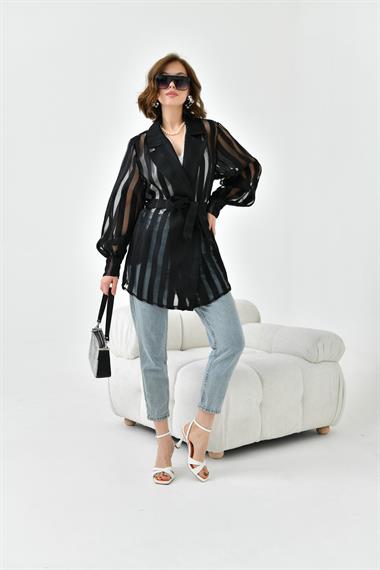 FTZ Women Kadın Desenli Organze Kap  Siyah 30738