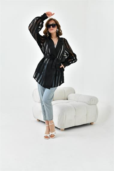 FTZ Women Kadın Desenli Organze Kap  Siyah 30738