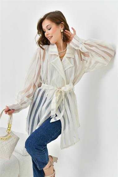 FTZ Women Kadın Desenli Organze Kap  Taş 30738