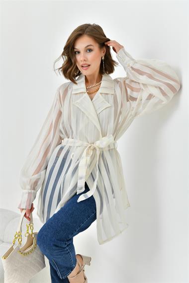 FTZ Women Kadın Desenli Organze Kap  Taş 30738