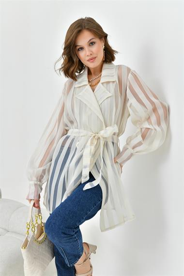 FTZ Women Kadın Desenli Organze Kap  Taş 30738