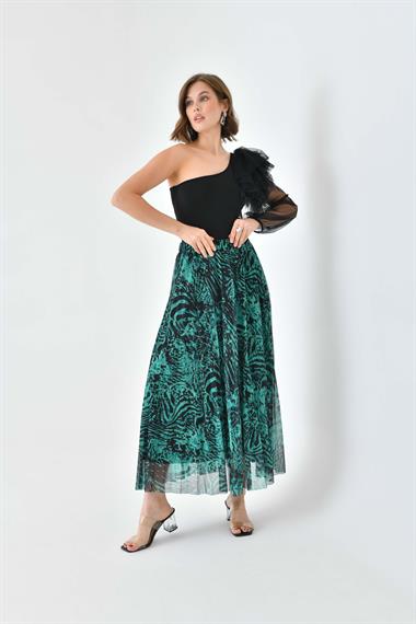 FTZ Women Kadın Desenli Pliseli Etek  Benetton 30728