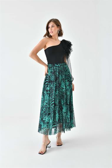 FTZ Women Kadın Desenli Pliseli Etek  Benetton 30728