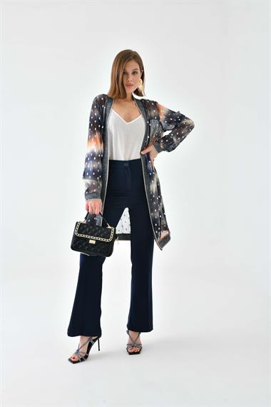 FTZ Women Kadın Desenli Ribanalı Kap  Saks Mavi 30736