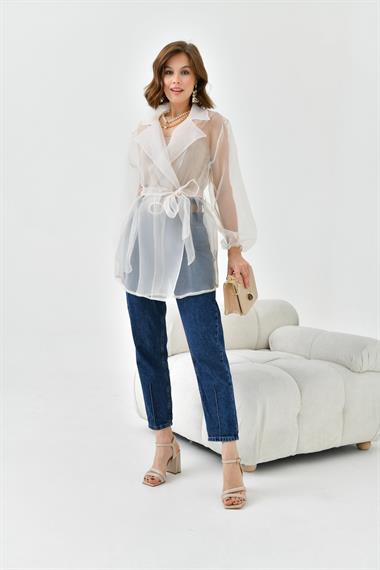 FTZ Women Kadın Desenli Şifon Kap  Beige 30737