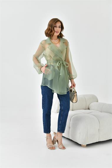 FTZ Women Kadın Desenli Şifon Kap  Yeşil 30737