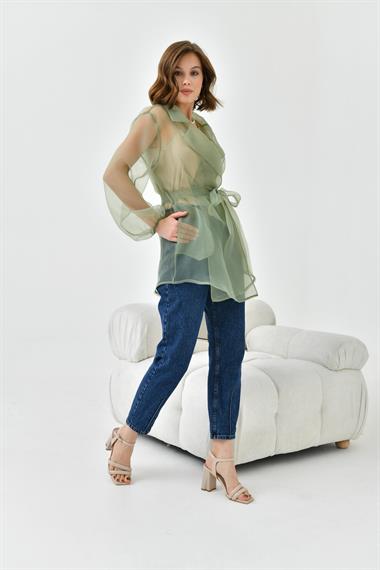 FTZ Women Kadın Desenli Şifon Kap  Yeşil 30737