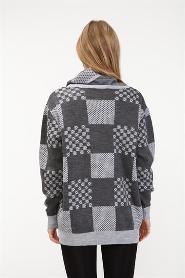 FTZ Women Kadın Desenli Triko Kazak  Açık Gri 21-6021