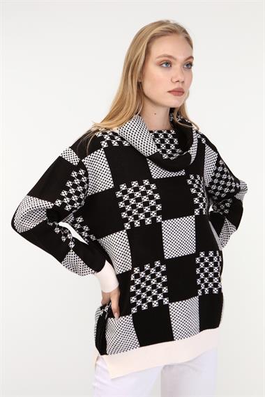 FTZ Women Kadın Desenli Triko Kazak  Ekru 21-6021