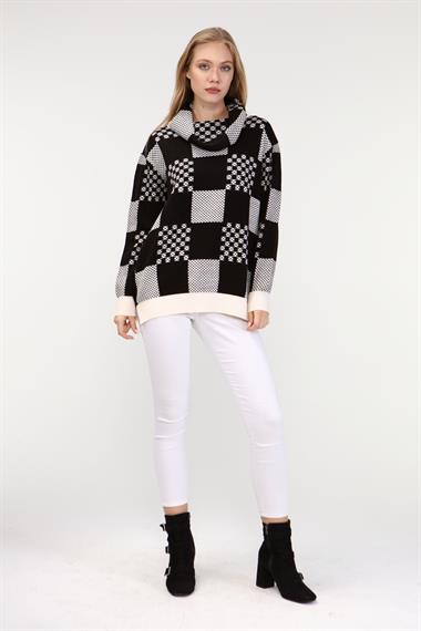 FTZ Women Kadın Desenli Triko Kazak  Ekru 21-6021