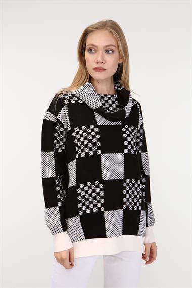 FTZ Women Kadın Desenli Triko Kazak  Ekru 21-6021