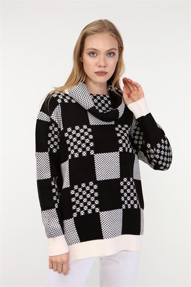 FTZ Women Kadın Desenli Triko Kazak  Ekru 21-6021