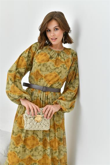 FTZ Women Kadın Desenli Tül Elbise  Asit 30763