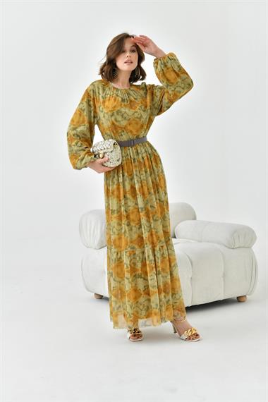 FTZ Women Kadın Desenli Tül Elbise  Asit 30763