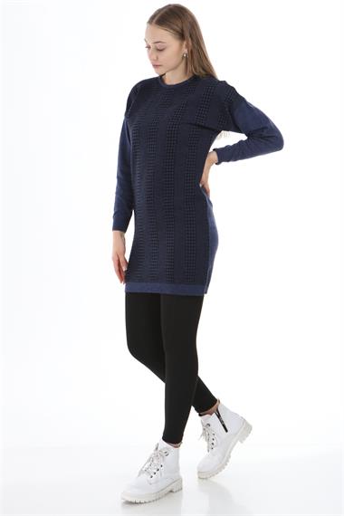 FTZ Women Kadın Desenli Tunik  İndigo 21-1236