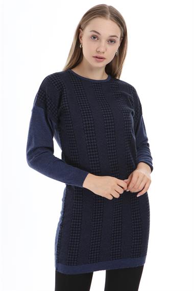 FTZ Women Kadın Desenli Tunik  İndigo 21-1236