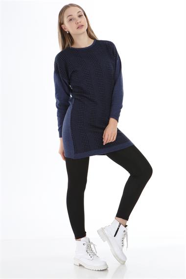 FTZ Women Kadın Desenli Tunik  İndigo 21-1236