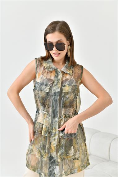 FTZ Women Kadın Desenli Yelek  Haki 30782