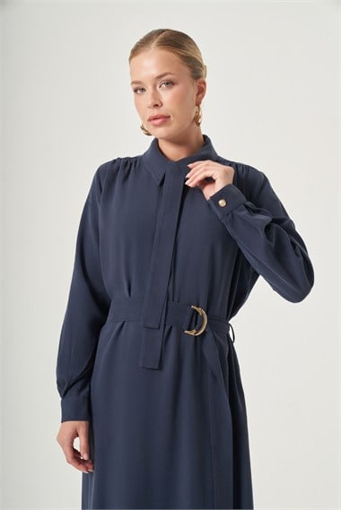 FTZ Women Kadın Diagonel Tensel Rahat Kalıp Elbise  Lacivert 31559