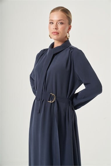 FTZ Women Kadın Diagonel Tensel Rahat Kalıp Elbise  Lacivert 31559