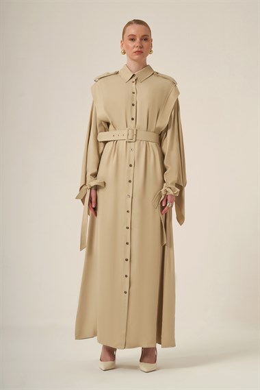 FTZ Women Kadın Doğal Elyaf Pelerin Elbise  Beige 31339