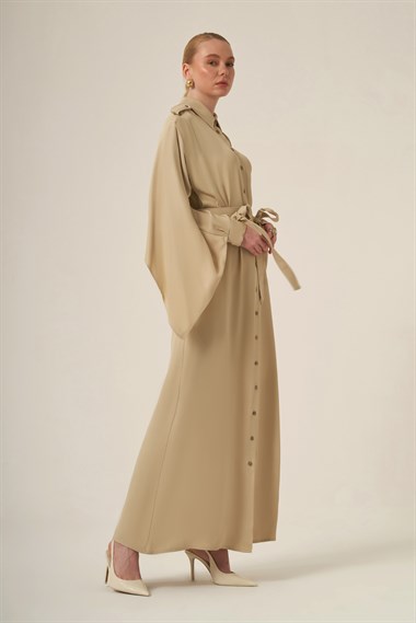 FTZ Women Kadın Doğal Elyaf Pelerin Elbise  Beige 31339