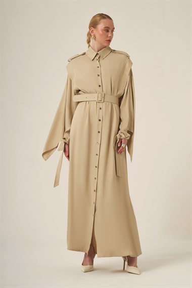 FTZ Women Kadın Doğal Elyaf Pelerin Elbise  Beige 31339