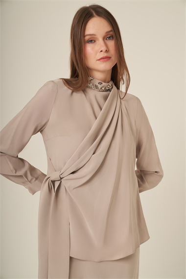 FTZ Women Kadın Doğal Elyaf Yaka Taşli Elbise  Taş 31317