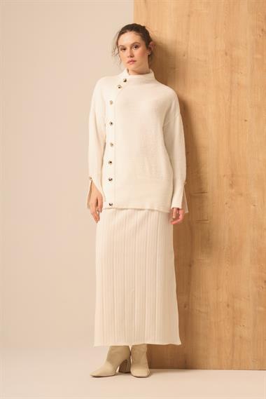 FTZ Women Kadın Düğme Detay Kazak  Ekru 25064