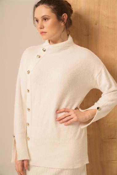 FTZ Women Kadın Düğme Detay Kazak  Ekru 25064