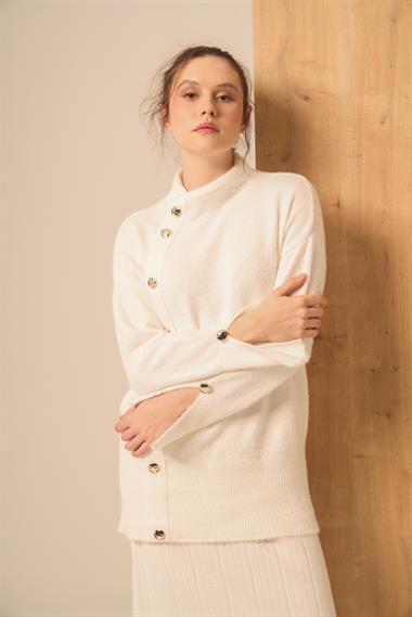 FTZ Women Kadın Düğme Detay Kazak  Ekru 25064