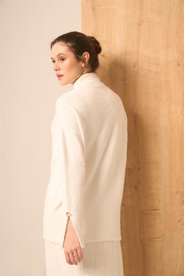 FTZ Women Kadın Düğme Detay Kazak  Ekru 25064