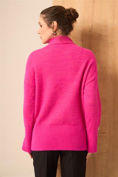 FTZ Women Kadın Düğme Detay Kazak  Fuşya 25064