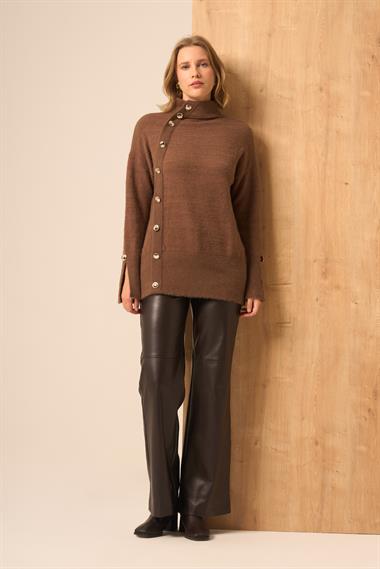 FTZ Women Kadın Düğme Detay Kazak  Kahve 25064