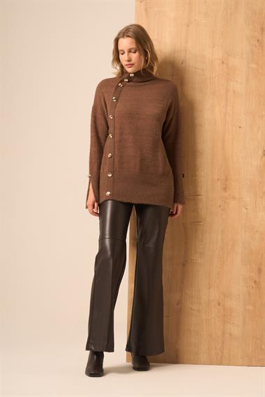 FTZ Women Kadın Düğme Detay Kazak  Kahve 25064