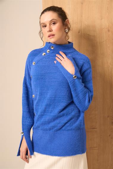 FTZ Women Kadın Düğme Detay Kazak  Mavi 25064