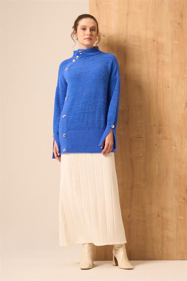 FTZ Women Kadın Düğme Detay Kazak  Mavi 25064