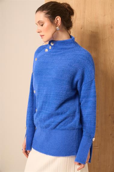 FTZ Women Kadın Düğme Detay Kazak  Mavi 25064